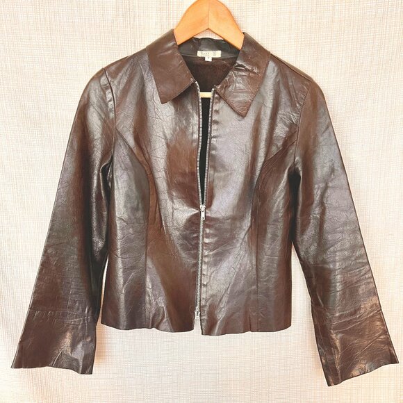Vintage Dark Brown Fitted Leather Jacket Distressed Rare Buzz 18 Celeb Y… - Picture 12 of 17